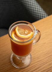 non-alcoholic mulled wine: lemon, cloves, passion fruit, honey and non-alcoholic rum