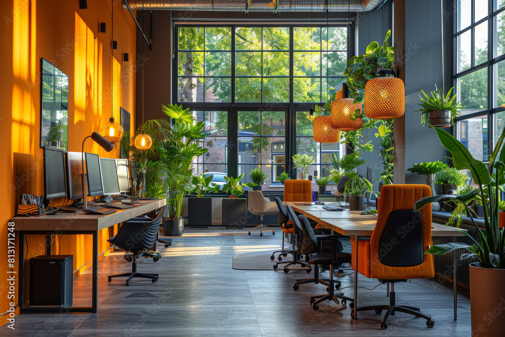 Poster an office renovation project enhancing the workspace for employee well-being. concept of workplace e