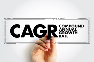 CAGR Compound Annual Growth Rate - investment over a specified period of time longer than one year, acronym text concept stamp