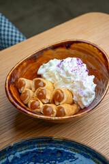 pancakes with whipped cream and caramel