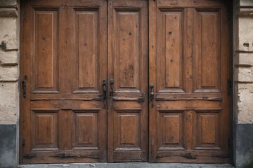 Aged Beauty of Twin Wooden Doors with Metalwork Detailing
