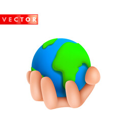 3d planet earth in hand isolated on white background. Plastic icon earth globe for Earth day, world environment day. Vector illustration