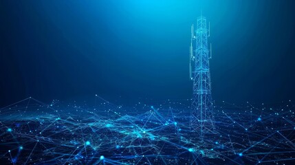 Fixed wireless access technology shown in low poly, enhancing broadband access on a rural blue background