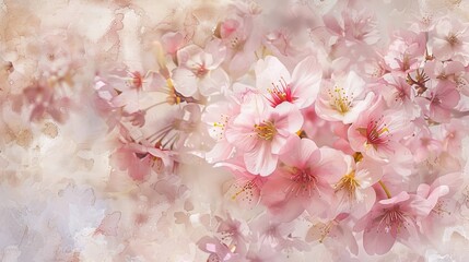 Blooming Beauty Vibrant Cherry Blossoms on Watercolor Canvas Perfect for Artistic Projects and Creative Designs