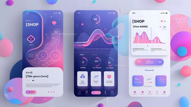 Digital mobile interface design, , flat graphical background, modern minimalist style