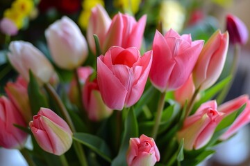 Obraz premium pink tulips in the garden