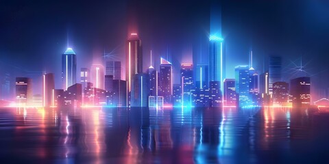 Designing a Futuristic Cityscape with Neon Accents and Pixel Art Style. Concept Futuristic Cityscape, Neon Accents, Pixel Art Style, Design Inspiration, Urban Innovation