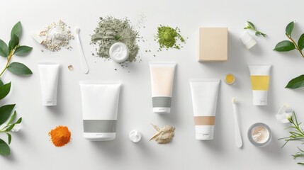Essential Beauty Luxurious Facial Masks with Natural Ingredients on White Background