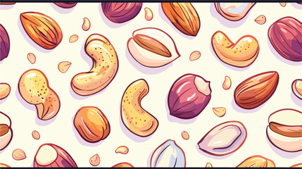 Seamless pattern or background with different nuts