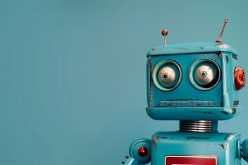 Fototapeta premium Blue robot with space for text: the future world of technology and innovation