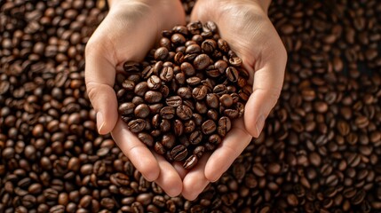 Roasted Perfection Hands Embracing a Bounty of Coffee Beans in a Gesture of Passion and Precision