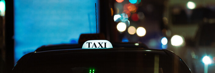 Taxi car in the evening, taxi sign, stock photo
