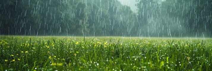 Summer rain in a wheat field, vertical photo., banner
