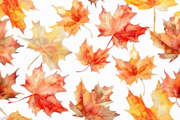 Vibrant watercolor art captures the essence of autumn with a stunning abstract background adorned with graceful maple leaves. Perfect for seasonal designs, invitations, and artistic projects.