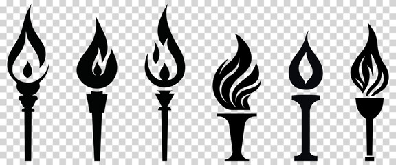 Fire torch icons. Vector illustration isolated on transparent background