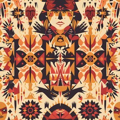 seamless pattern Cultural Fusion with a design that blends elements from different traditions and backgrounds. motifs, patterns, and symbols wallpaper background