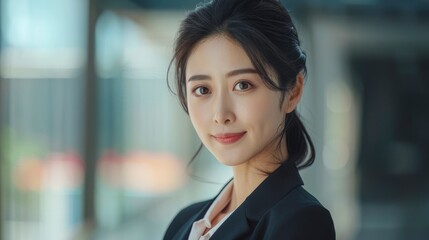 Fototapeta premium A Beautiful Chinese Businesswoman Looks At The Camera With A Confident Smile
