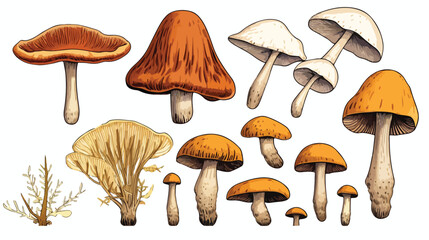 Set of chanterelle champignon porcini edible mushro