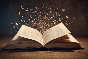 Obraz premium Whispers of the Past: Mystical Open Book with Fluttering Pages