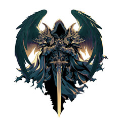 Mysterious warrior with sword and wing illustration