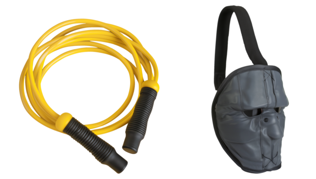 Cut out Boxing set. Boxing Equipment Set. Set of jump rope and bag mask isolated on transparent background. 