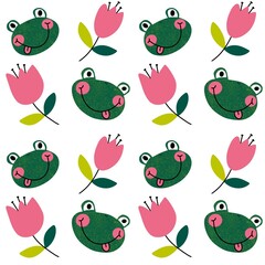 Cartoon animals seamless frogs pattern for wrapping paper and fabrics and kids clothes print and party accessories