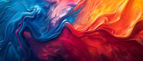 Abstract paint fluid lines dynamic movement, colorful creative expression, digital art