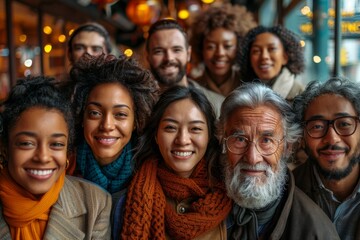 Fototapeta premium Group portrait of happy friends from different ethnic backgrounds in an urban environment