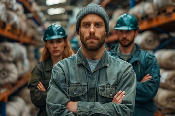 Fototapeta premium Group of industrial workers posing together