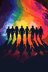 LGBTQIA+Couples Holding Hands And Walking Together In Celebration Of Pride Month - obrazy, fototapety, plakaty
