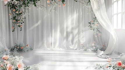 Gorgeous chapel for wedding celebration, many pretty flowers, beautiful decorations for wedding, copy space,space for text,Generous AI,結婚式のお祝いのための豪華なチャペル、多くの綺麗な花々、結婚式の美しい装飾、コピースペース,テキスト用スペース