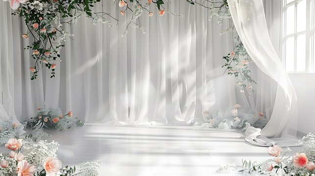 Gorgeous chapel for wedding celebration, many pretty flowers, beautiful decorations for wedding, copy space,space for text,Generous AI,結婚式のお祝いのための豪華なチャペル、多くの綺麗な花々、結婚式の美しい装飾、コピースペース,テキスト用スペース
