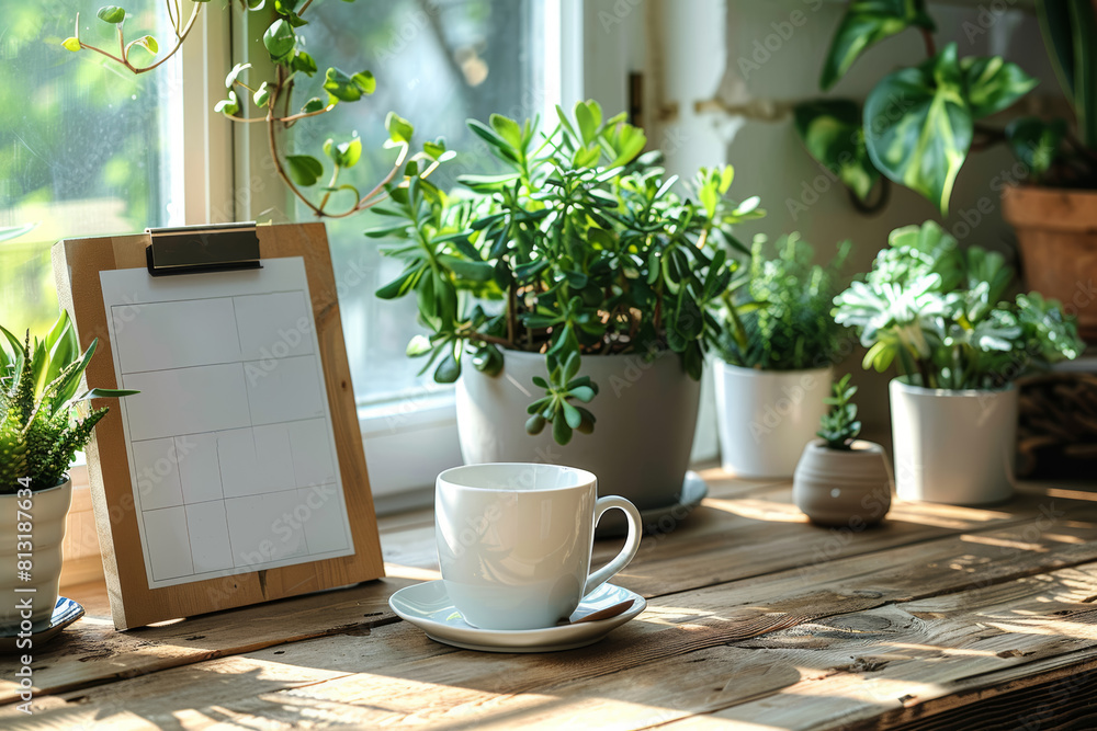 Poster clean white desk calendar mockup with no dates or events, suitable for showcasing custom calendar de