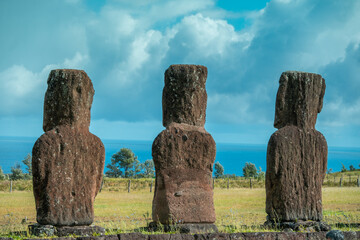 Easter Island statues showing their backs