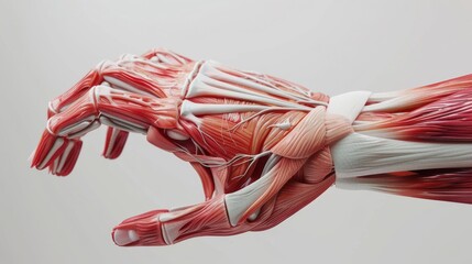 3D realistic illustration of the arm muscular system on a white background. Human muscles, medical illustration.