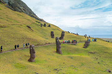 Moai factory on Easter Island or Rapa Nui: the place where they carved the Moai sculptures