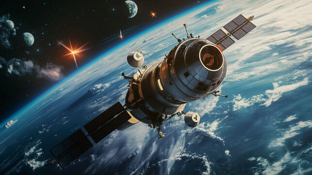 An aero space or satellite in outer space.
