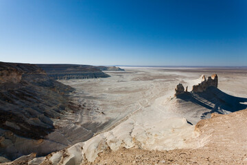 Stunning Mangystau landscape, Kazakhstan. Ak Orpa pinnacles view, Bozzhira valley