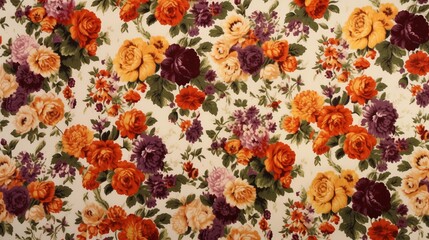 Fototapeta premium A Colorful Vintage Floral Pattern on a Textile Material
