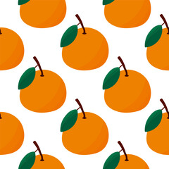 Chinese orange mandarin with green leaf. Seamless pattern. Whole fruit with peel. Delicious healthy and snack. Self production eco bio. Ingredients for food and drinks. background print ornament