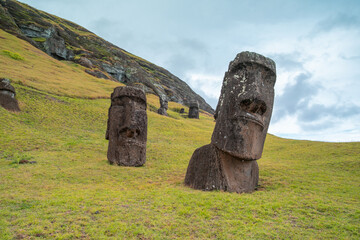 Moai factory on Easter Island or Rapa Nui: the place where they carved the Moai sculptures