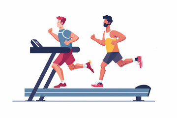 Obraz premium Fitness Success: Vector Illustration of People Exercising, Including Women Doing Fitness and Stretching Exercises, Running, and Engaging in Various Activities, With Silhouettes Depicting Men, Women, a