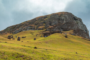 Moai factory on Easter Island or Rapa Nui: the place where they carved the Moai sculptures