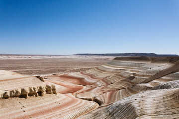 Kyzylkup plateau landscape, Mangystau desert. Rock strata formations