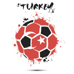 Abstract soccer ball with Turkey national flag colors. Flag of Turkey in the form of a soccer ball made on an isolated background. Football championship banner. Vector illustration