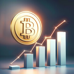 cryptocurrency investment, particularly focusing on Bitcoin, 3d render of bitcoin, bars arranged in ascending order
