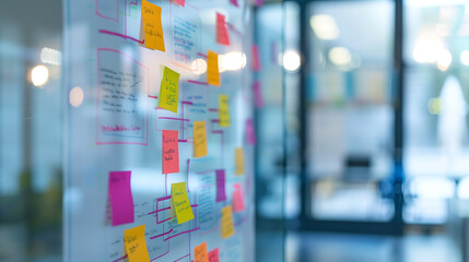 Fototapeta premium sticky notes on the glasswal in an office