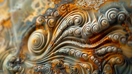 macro shot shows the designs on a polished and carved jasper stone from Oregon