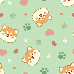 Seamless pattern with cute dogs, hearts and paws