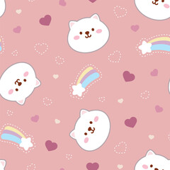 Seamless pattern with cute dogs, stars, hearts and rainbow